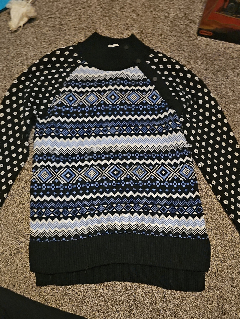 Talbots Black, Blue and White Fair Isle Turtleneck Sweater